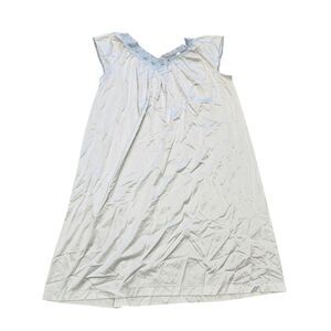Vtg Vanity Fair Babydoll Slip Dress Women M Blue Nylon Floral Lace Trim Romantic